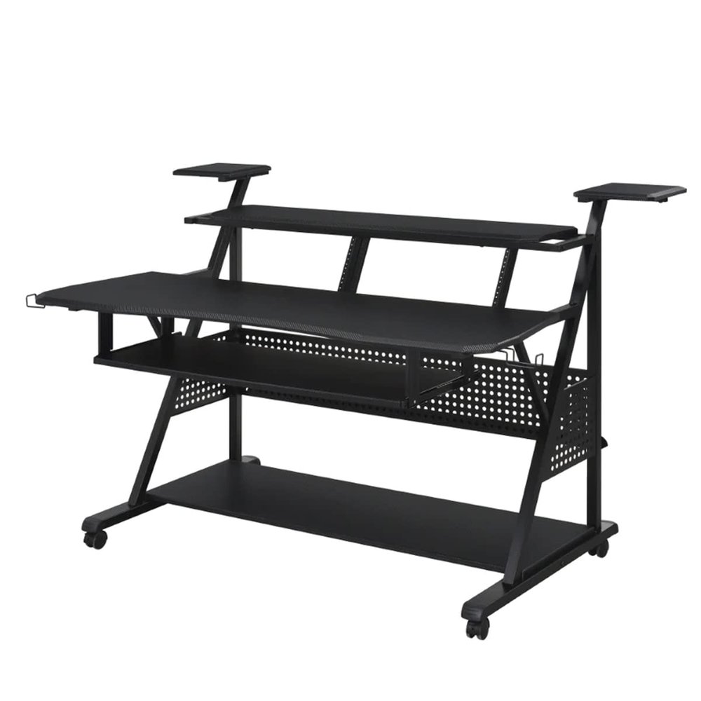 Benjara Gia 67 Inch Music Desk Studio Workstation, Keyboard Tray, Shelves, Black