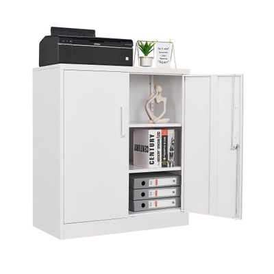 STANI Metal Storage Cabinet, Storage Cabinet with 2 Adjustable Shelves, Steel Counter Cabinet with Lockable Doors for Home Office (White)