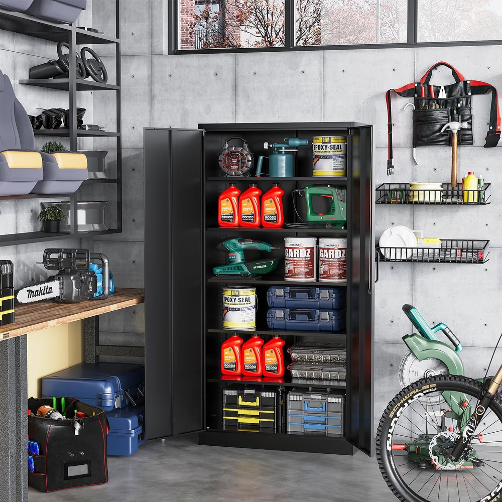 STANI Metal Storage Cabinet Locking Steel Storage Locker with 5 Adjustable Shelves 71H32W16D Tall Metal Cupboard for Office Home Garage Gym School