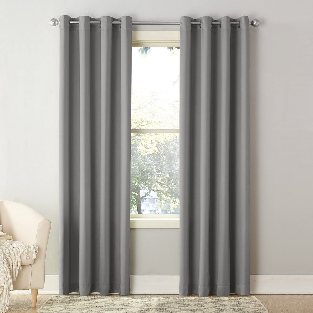 Sun Zero Barrow Energy Efficient Grommet Curtain Panel Pair Grey 54" x 63"