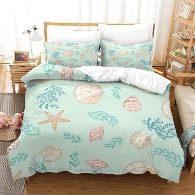 3 Piece Quilt King Ocean Theme, Lightweight Coastal Beach Bedding Shell Conch Starfish Print Bedspread Bedspread with 2 Pillowcases 90x90 inch228x228 cm