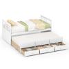 DORTALA Trundle Bed Twin Size, Wooden Daybed w/Trundle and 3 Storage Drawers, No Box Spring Required, Modern Captains Bed for Boys Girls Adults, Great for Bedroom, Guest Room (White, Twin) view 1