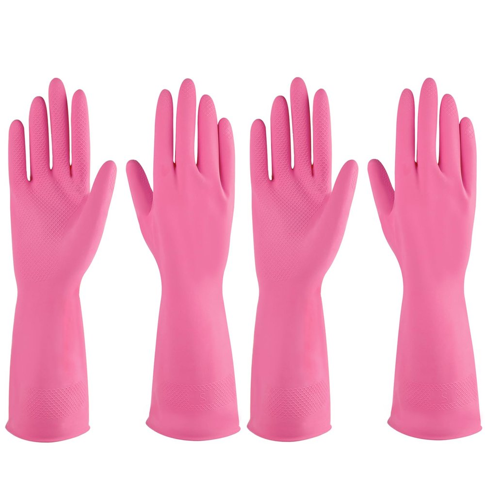 IUCGE Large Pink Protective Dishwashing Gloves, 2 Pairs, Reusable, Anti-slip Design