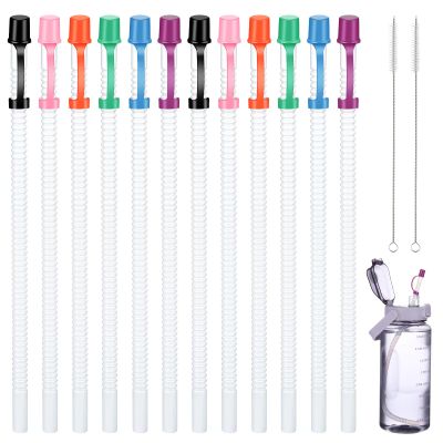 24 Pack Flexible Straws with Drinking Caps Long Flexible Plastic Bendable Reusable Straws with 2 Cleaning Brushes for Jumbo Mugs Water Bottle(15 Inch,Assorted Colors)