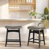 ALPHA HOME Bar Stools Set of 2, Solid Wood Saddle Kitchen Stools with Grey PU Leather Cushion Counter Height Barstools with Wooden Base for Kitchen Dining Cafe, 24 Inch, Grey, 2PCS view 1