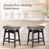 ALPHA HOME Bar Stools Set of 2, Solid Wood Saddle Kitchen Stools with Grey PU Leather Cushion Counter Height Barstools with Wooden Base for Kitchen Dining Cafe, 24 Inch, Grey, 2PCS view 3