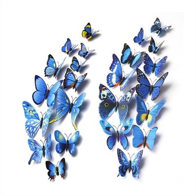 144 pcs 8 Colors 4.5cm 3D Plastic Realistic Artificial Butterfly in The Wedding Decoration House DIY Scrapbooking Home Decorative Butterflies Wall Decals (Color : Blue, Size : Medium)