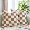 AmHoo Pack of 2 Decorative Throw Pillow Covers Checkerboard Luxury Super Soft Faux Fur Wool Set Case Cushion for Couch Sofa Bedroom 18 x 18-Inch Camel view 1