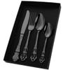 24-Piece retro relief Black Silverware Set for 6, 18/10 Stainless Steel Cutlery Flatware Set,Kitchen Tableware Set for Home and Restaurant, Knife Spoons and Forks Set, Dishwasher Safe (24 Pcs) view 1
