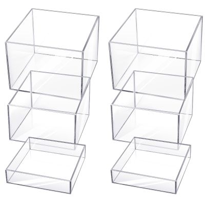 6 Pcs Acrylic Display Risers - Nesting Cubes with Hollow Bottoms - Display Stand Shelf for Cosmetics, Food, Collectibles, Jewelry & Figures (Clear)