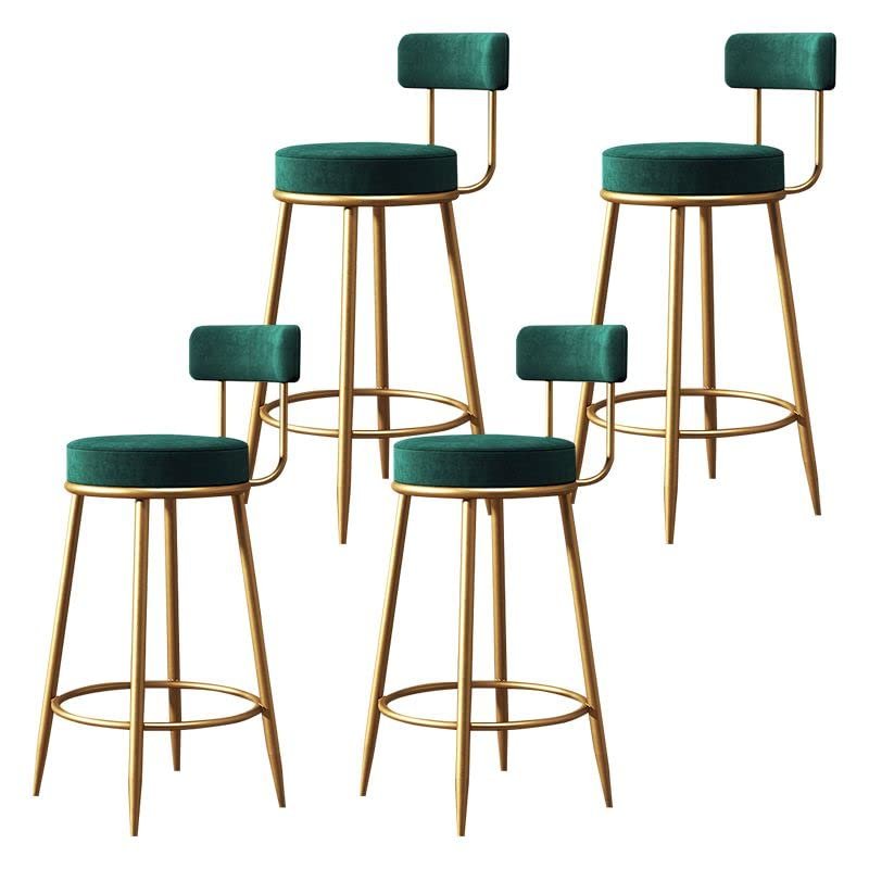 CraftThink Modern Bar Stools Counter Stool, Home Side Chair Gold Velvet Round Low Back Counter Stool with Iron Legs Dining Chairs for Bar Stool Indoor Home, Green 4 Pieces Counter Stool(30" H)
