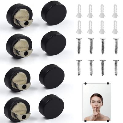 8Pcs Zinc Alloy Mirror Floating Glass Clip Set - Wall Mounted Mirrors Bracket/Clip for Bathroom, Dresser, Supporting Sheet Nail Fixed Fitting (Black)