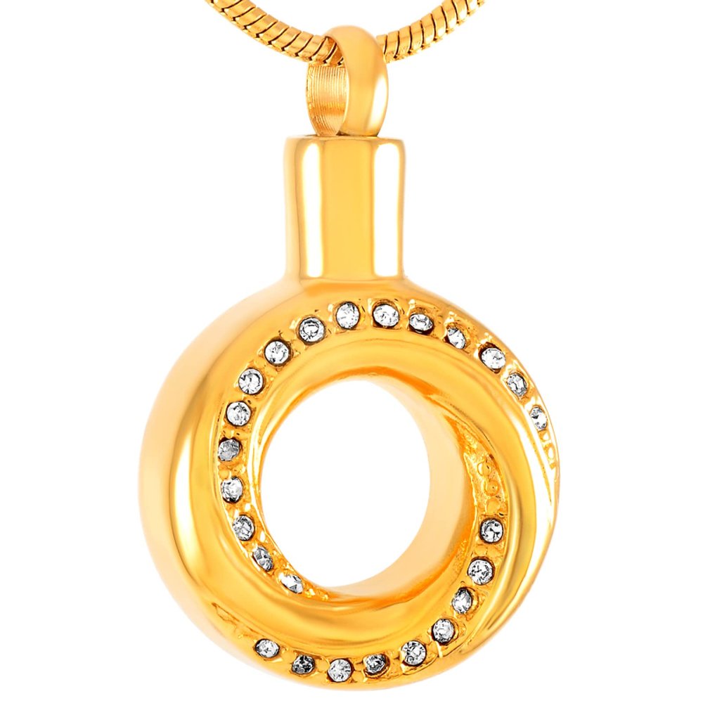 SHEIL Inlay White Crystal Circle Stainless Steel Memorial Urn Necklaces That Hold Cremated Ashes Keepsake Jewelry for Women,3