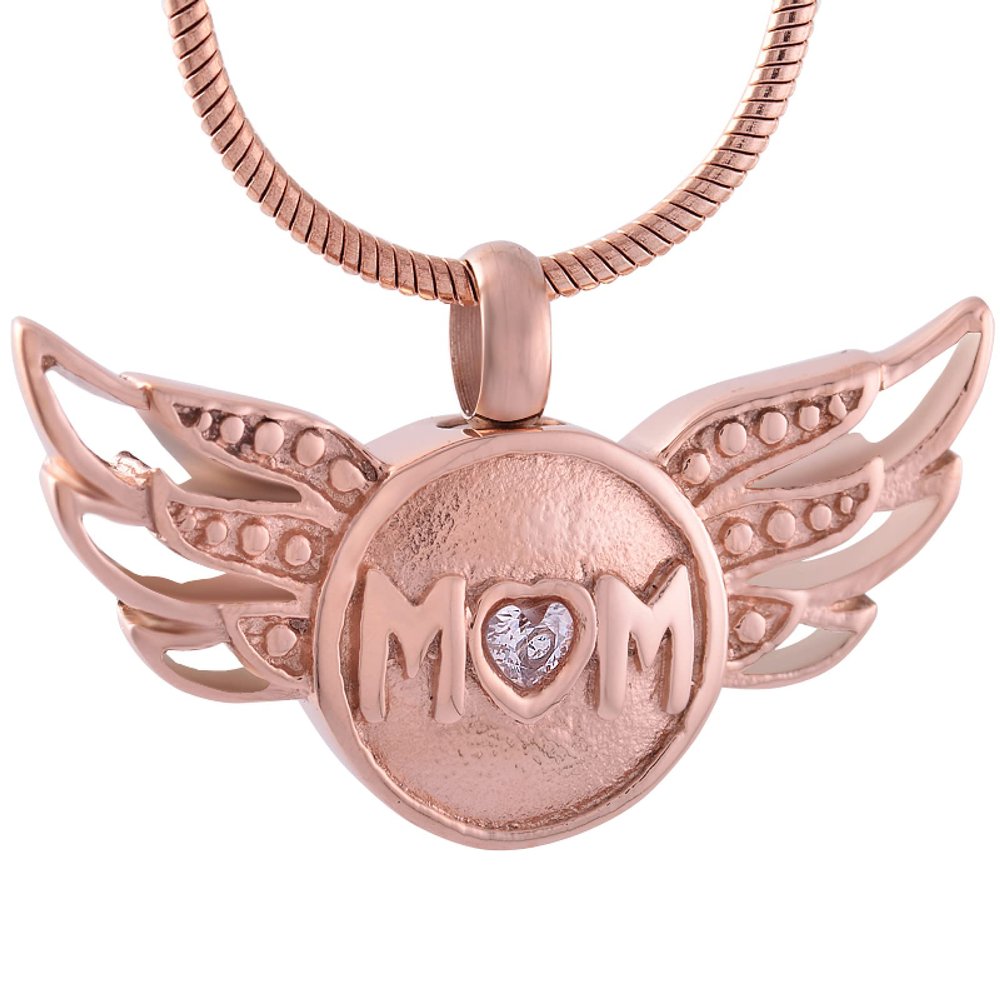 SHEIL Angel Wing Stainless Steel Cremation Jewelry for Mom Keepsake Memorial Urn Pendant Necklace Hold Loved One Ashes,1