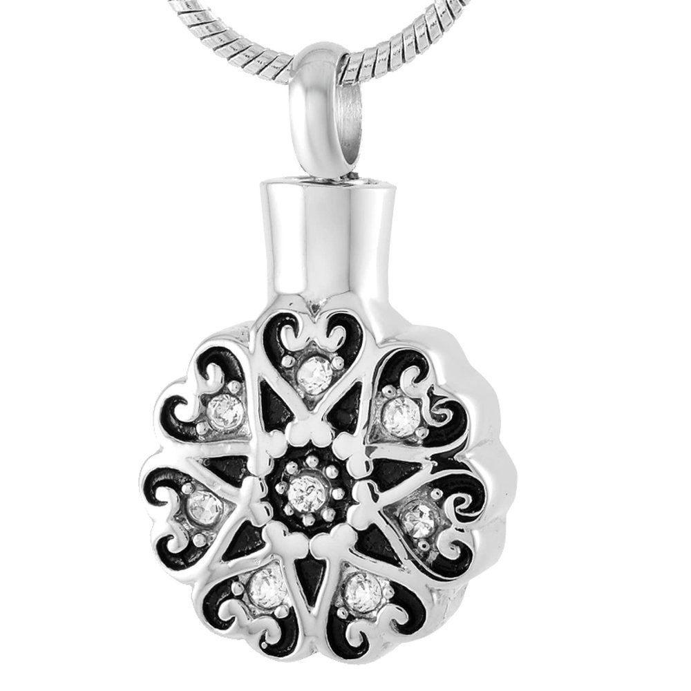 SHEIL Eternal Heart Flower Hold White Crystal Cremation Urn Necklace for Ashes Memorial Keepsake Jewelry for Women Free Funnel,1