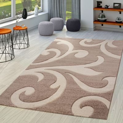 Paco Home Brown Beige Area Rug with Contour Cut and Modern Floral Pattern, Size: 5'3" x 7'7"