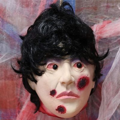 Halloween Hanging Severed Head Decoration,Scary Life-Size Bloody Cut Head Corpse Realistically Latex Head Pendant Prop,With Wig Costume,Zombie Head for Outdoor Indoor Haunted Houses Party (JJ)