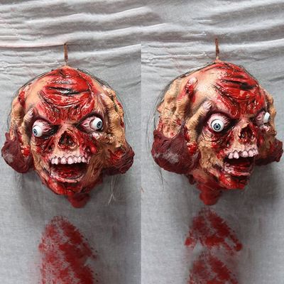 Halloween Hanging Severed Head Decoration,Scary Life-Size Bloody Cut Head Corpse Realistically Latex Head Pendant Prop,With Wig Costume,Zombie Head for Outdoor Indoor Haunted Houses Party (GGG)
