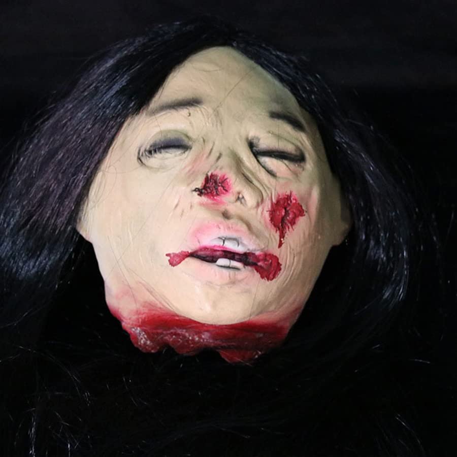 Halloween Hanging Severed Bloody Cut Head Corpse Realistically Latex Wig Costume Zombie Head for Outdoor/Indoor Haunted Houses Party (K)