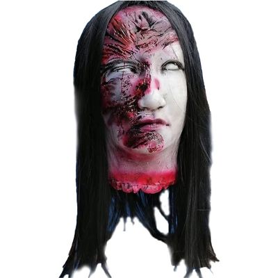 Halloween Hanging Severed Head Decoration,Scary Life-Size Bloody Cut Head Corpse Realistically Latex Head Pendant Prop,With Wig Costume,Zombie Head for Outdoor Indoor Haunted Houses Party (EE)