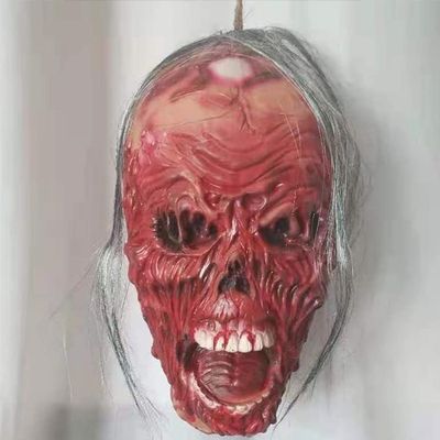 Halloween Hanging Severed Head Decoration,Scary Life-Size Bloody Cut Head Corpse Realistically Latex Head Pendant Prop,With Wig Costume,Zombie Head for Outdoor Indoor Haunted Houses Party (NNN)