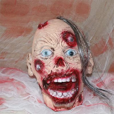 Halloween Hanging Severed Head Decoration,Scary Life-Size Bloody Cut Head Corpse Realistically Latex Head Pendant Prop,With Wig Costume,Zombie Head for Outdoor Indoor Haunted Houses Party (A)