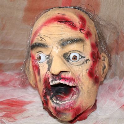 Halloween Horror: Bloody Severed Corpse Head Decoration, Life-Size Latex Head Pendant Prop with Wig, Perfect for Indoor/Outdoor Haunted Houses & Parties