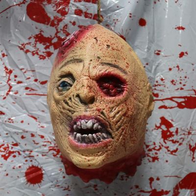 Halloween Hanging Severed Head Decoration,Scary Life-Size Bloody Cut Head Corpse Realistically Latex Head Pendant Prop,With Wig Costume,Zombie Head for Outdoor Indoor Haunted Houses Party (C)