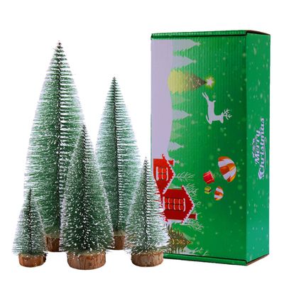 Bottle Brush Christmas Trees 5Sizes Mini Christmas Trees Small Christmas Trees Mini Pine Trees Desktop Miniature Christmas Trees with Snow and Wooden Base for Crafting Decorations (Plant Green)