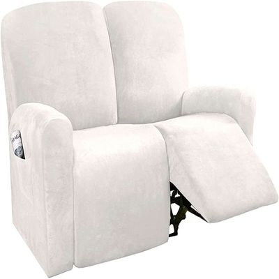 XVBVS Luxury Velvet Recliner Chair Cover Stretch Recliner Slipcover with Side Pocket, Super Soft Reclining Couch Cover Furniture Protector for Living Room (Color : White, Size : 2 Seater)