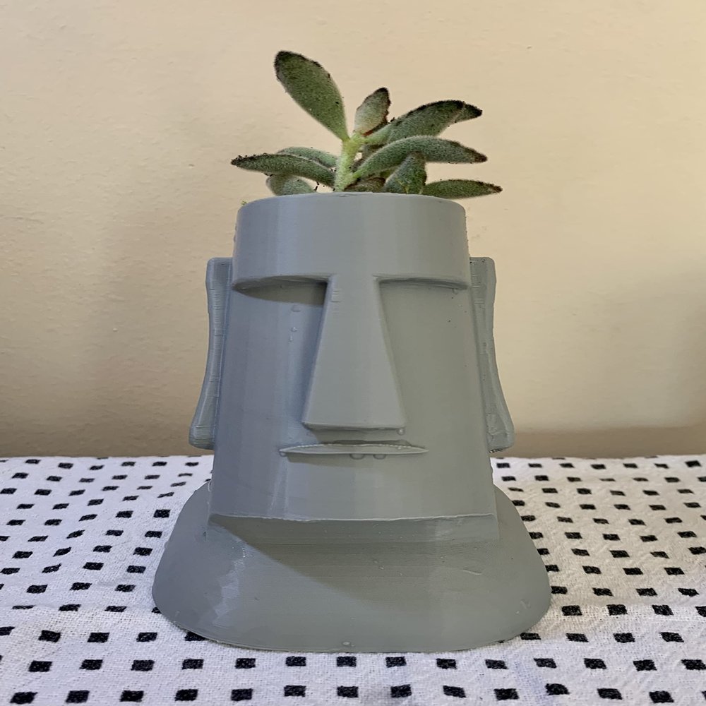 Moai Easter Island Head 3D Printed Statue Planter - Grey Tiki Island Plant Pot