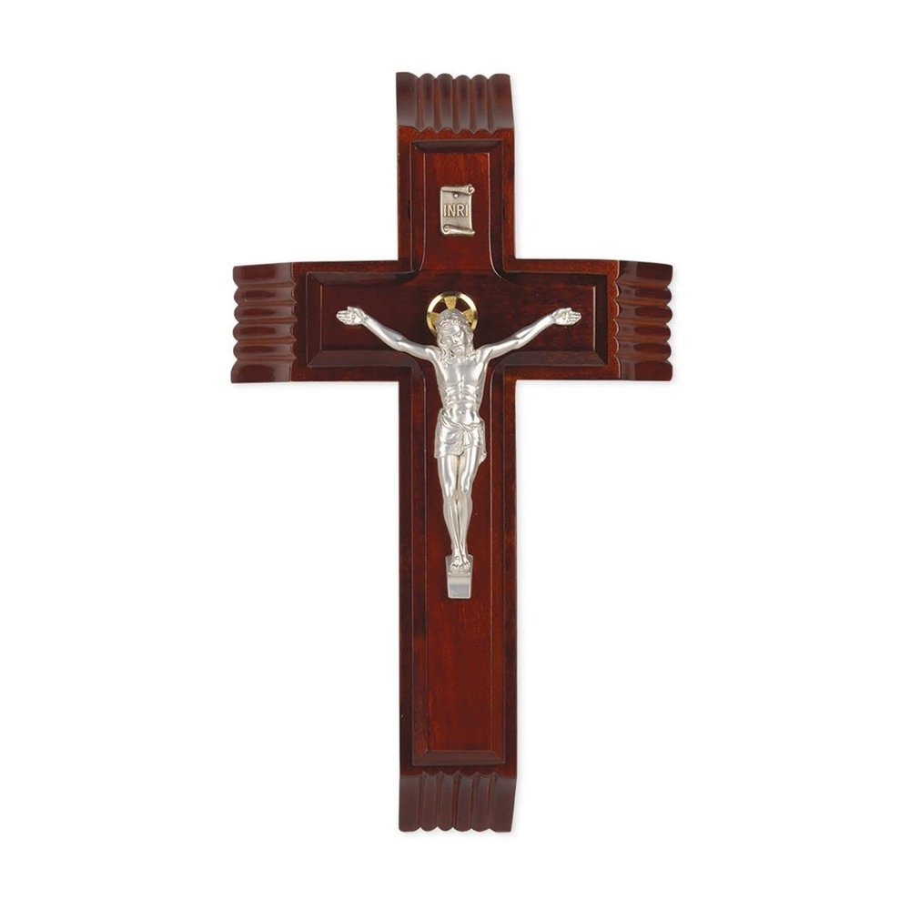 10" Dark Cherry Sick Call Crucifix with Museum Silver Plated Figure