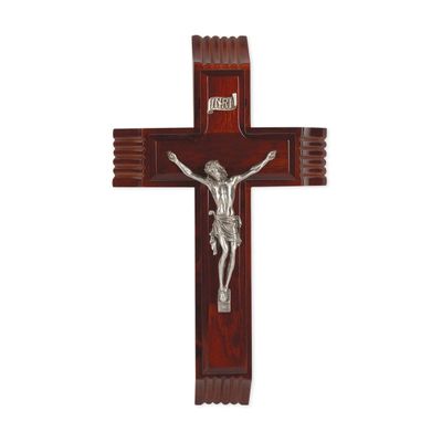 10" Dark Cherry Sick Call Crucifix with Gold Finished Pewter Figure