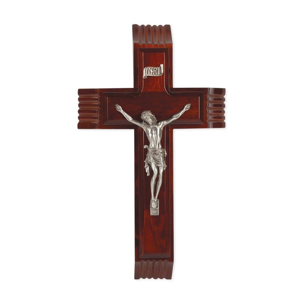 10" Dark Cherry Sick Call Crucifix with Gold Finished Pewter Figure