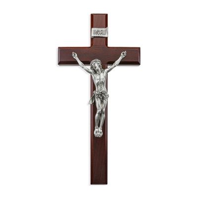 12" Cherry Finished Crucifix with Antique Pewter Figure