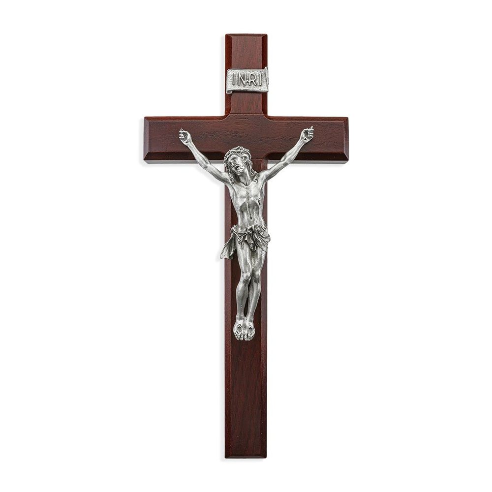 12" Cherry Finished Crucifix with Antique Pewter Figure