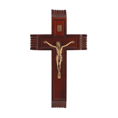 10" Dark Cherry Sick Call Crucifix with Museum Gold Plated Figure