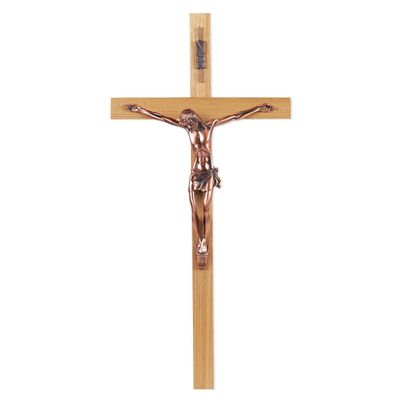 13" Oak Crucifix with Copper Plated Figure