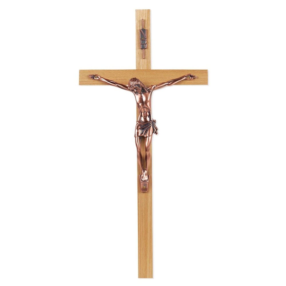 13" Oak Crucifix with Copper Plated Figure