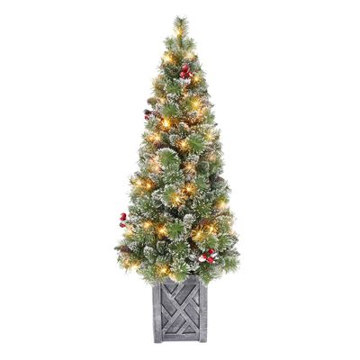 5 ft Pre-lit Potted Vancouver Pine Tree, 288 Tips, 70 UL Clear Incandescent Lights, Pine Cones, Berries