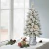 3.5 ft B/O Potted Flocked Norwegian Pine Tree, 91 Tips, 50 Warm White LED Lights (3 x AA Batteries not Included), 6/18 Hours On/Off Timer Function view 4