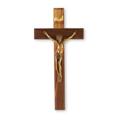 12" Walnut Crucifix with Museum Gold Figure