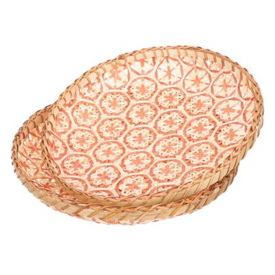 DECHOUS 2pcs Round Tray Handwoven Food Display Basket for Home Rustic Wall Safe for All Foods for Snacks Desserts Bread