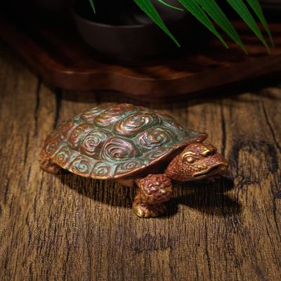 Copper Turtle Figurines Antique Crafts,Metal Brass Animal Tortoise Statue,Tea Pet Table Ornament Home Sand Table Decor Accessories Study Paperweight