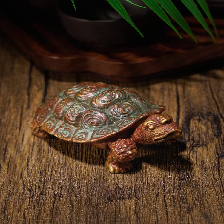 Copper Turtle Figurines Antique Crafts,Metal Brass Animal Tortoise Statue,Tea Pet Table Ornament Home Sand Table Decor Accessories Study Paperweight