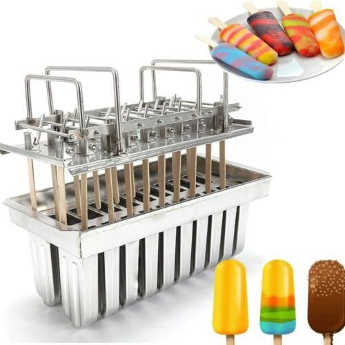 20PCS Stainless Steel Popside Molds Kit Ice Pop Makers with Rack,Portable Silver Commercial Ice Pop Molds Ice Cream Maker Mold Stick Holder w/Cleaning Brush & Wooden Sticks