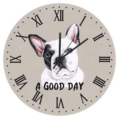 French Bulldog A Good Day Wall Clock 15in Dog Lovers Gift Wooden Wall Clock Whisper Quiet Arts and Crafts Birthday Gift Home Accessories for Mantel Study Room Homeschool Balcony