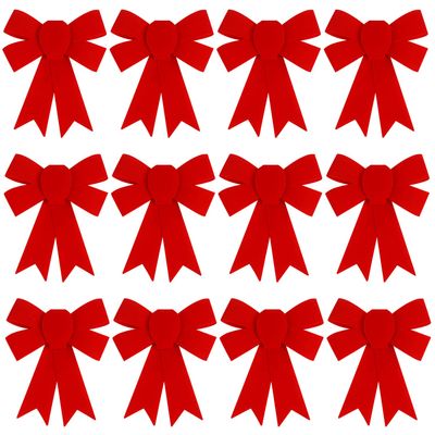 KIMOBER 12PCS Red Christmas Bows,Small PVC Velvet Christmas Wreath Bows for Xmas Tree Garland Party Decoration(6.3 x 5.5 Inches)