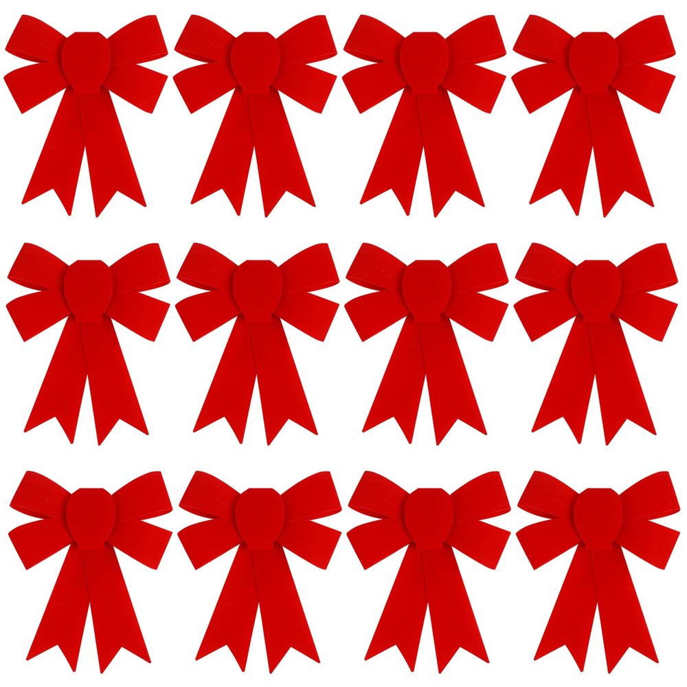 KIMOBER 12PCS Red Christmas Bows,Small PVC Velvet Christmas Wreath Bows for Xmas Tree Garland Party Decoration(6.3 x 5.5 Inches)