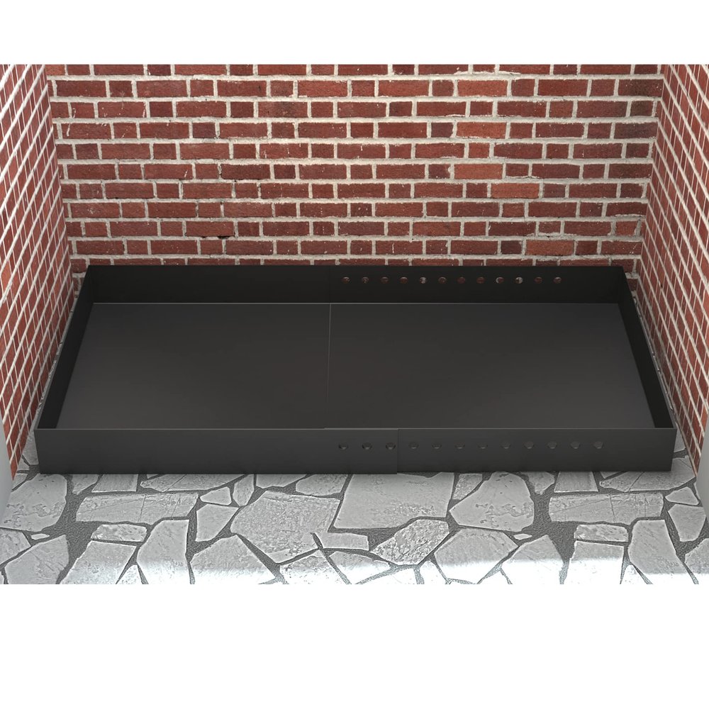Flehomo Adjustable Fireplace Tray, Expandable Ash Pan for Ash Collection, Galvanized Steel Ember Holder Fireplace Pan with Powder Coating, Nuts and Bolts Included, Black, Rectangle